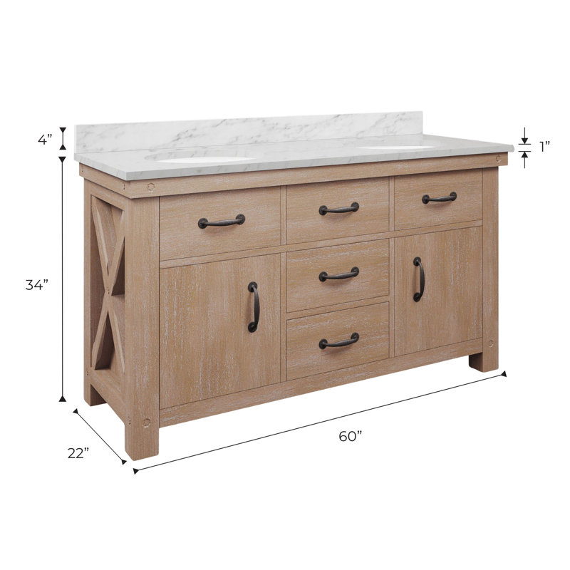 Aberdeen 60 in. Double Vanity, Toffee Latte, Carrara White