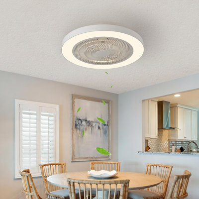 19-Inch Low Profile Ceiling Fan With Light, Flush Mount, 5 Transparent Blades, Matte Black Finish, Dimmable Dual LED, Remote , For Bedroom, Living Room, Kitchen