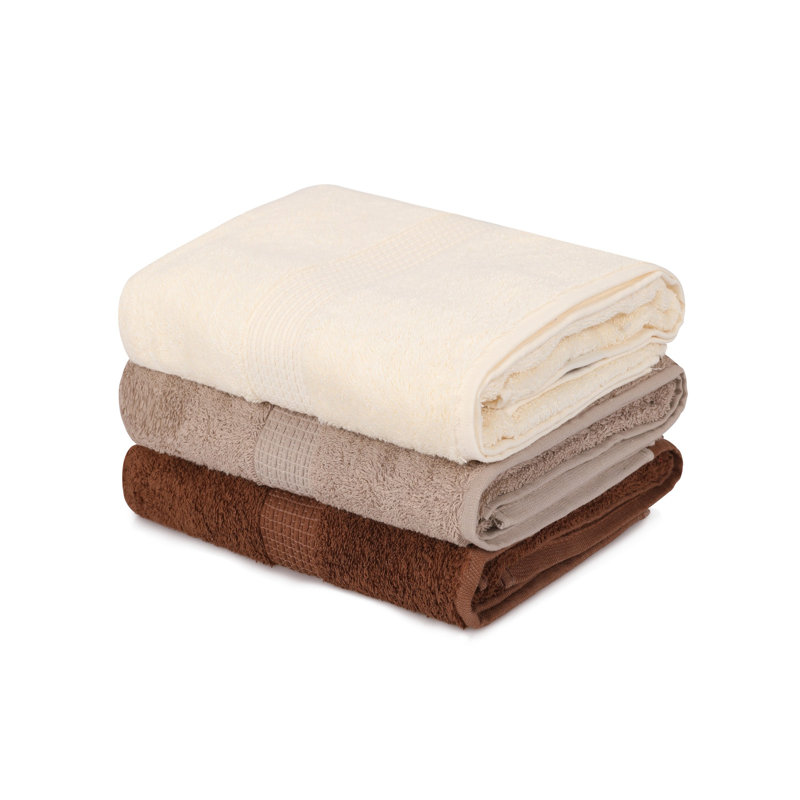Ensemble de serviettes 3 pièces 100% coton, Brun foncé / brun / blanc, Serviette de bain - paquet de 3