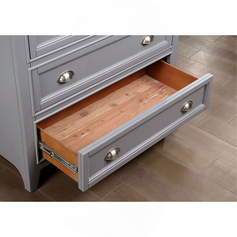 Commode de style transitionnel 1Pc Commode à 5 tiroirs et boutons ronds en feutre avec glissières à roulement à billes