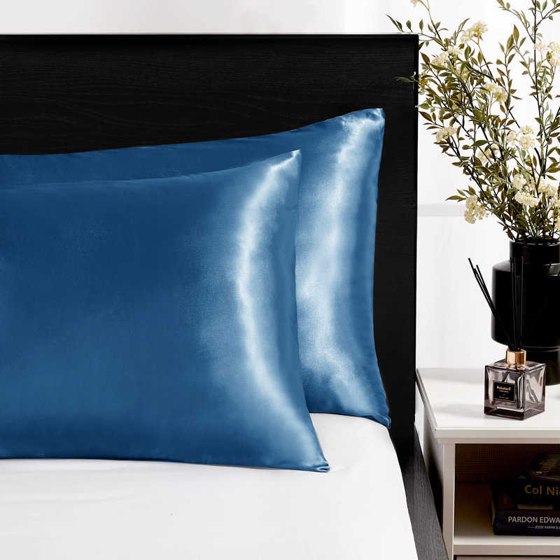 Silk Satin Soft Pillowcases 2 PCS(Cover Only), 20'' x 30'', Navy