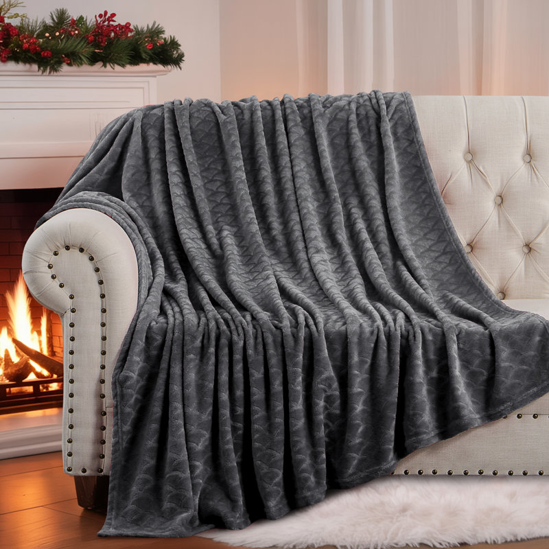 Couverture en flanelle brossée gris grand, Gris, Grand lit