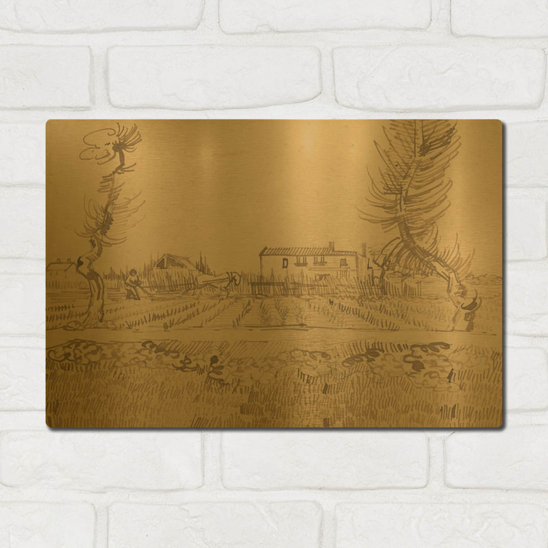 «Plowman In The Fields Near Arles» par Vincent Van Gogh, art mural en métal doré, 16 po x 12 po, 16 po x 12 po