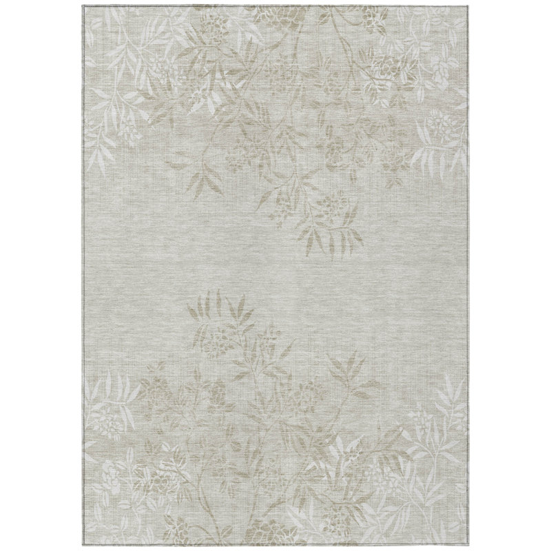 Tapis d'intérieur beige 3 pi x 5 pi beige à motif floral lavable