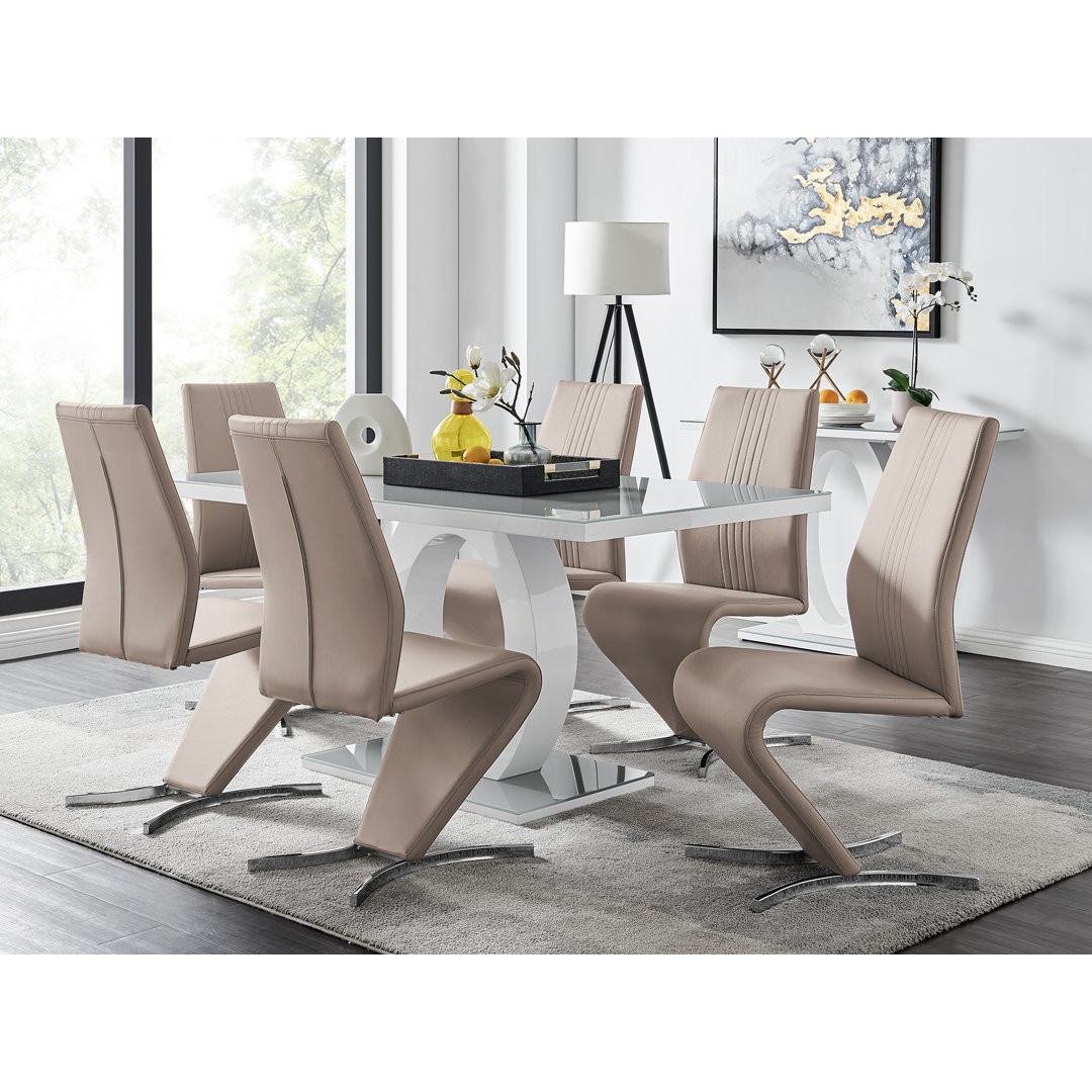 Scottsmoor Modern High Gloss & Glass Dining Table Set - 6 Luxury Modern Dining Chairs