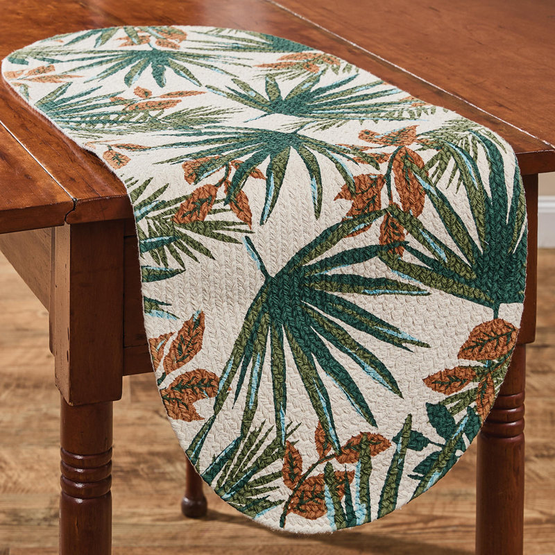  Palm Frond Braided Tropical Green Table Runner 15" x 36"