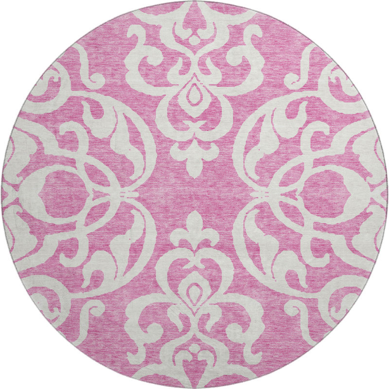 Tapis rosé de qualité supérieure lavable à la machine Prisco, Rond 8 pi
