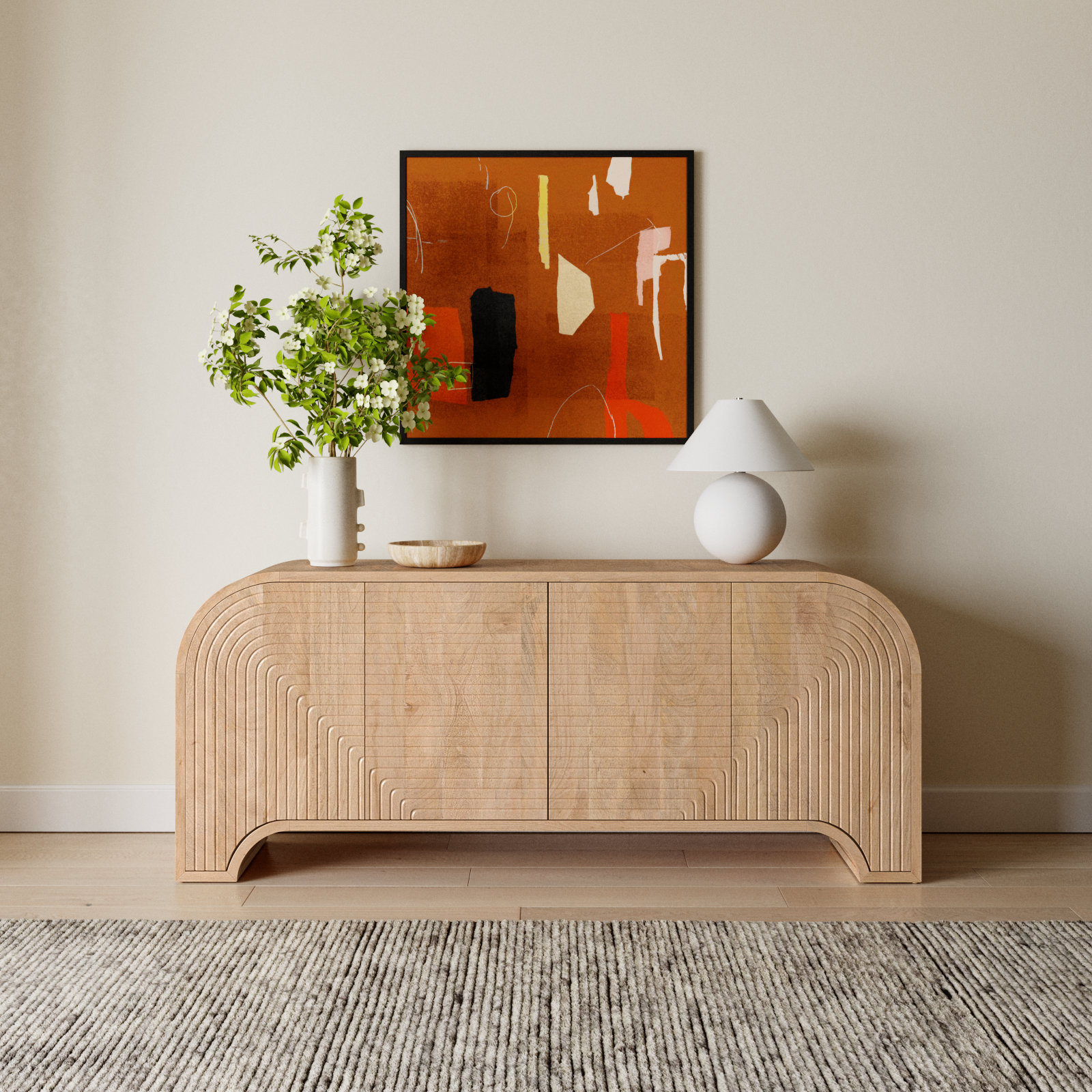 Shillington Reverse Fluted Light Brown Wood Sideboard
