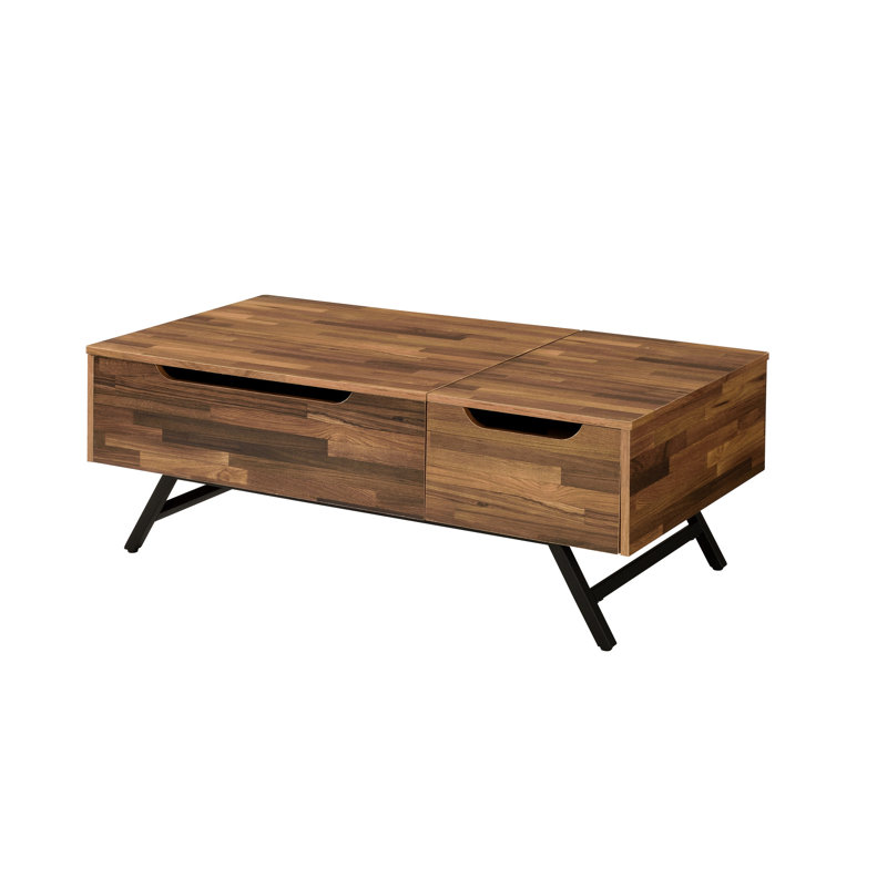 Table basse moderne en noyer avec plateau relevable et caractéristiques incluses