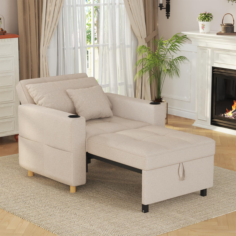 Emma-Leigh 1 Seater Fabric Accent Chairs Bed, Beige Linen