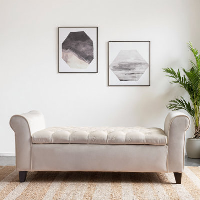 Banc de rangement en tissu avec accoudoirs roulés - Repose-pieds capitonné capitonné à boutons, largeur de siège de 38 po, pieds noirs - banc d'entrée, siège en bout de lit avec rangement dissimulé - capacité de 250 lb, conception élégante