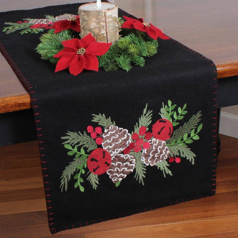 C Pinecones & Bells Table Runner