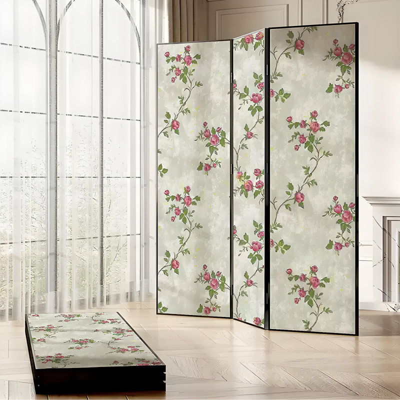 Pastoral floral folding screen, H 78,74 po x l 70,87 po x P 1,57 po