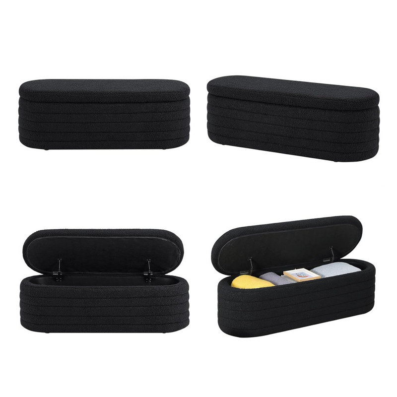 Matt Upholstered 45.5" Teddy Fabric Fluffy Faux Fur Flip Top Storage Bench, Black