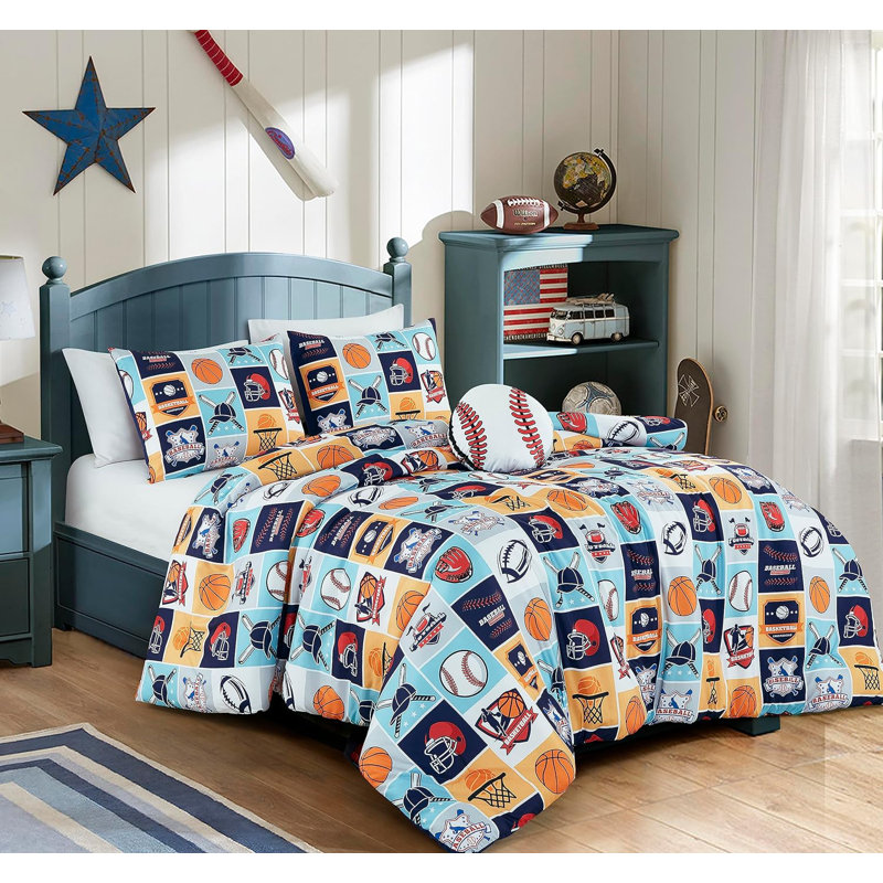 Twin White Microfiber Kids Sports Comforter Set