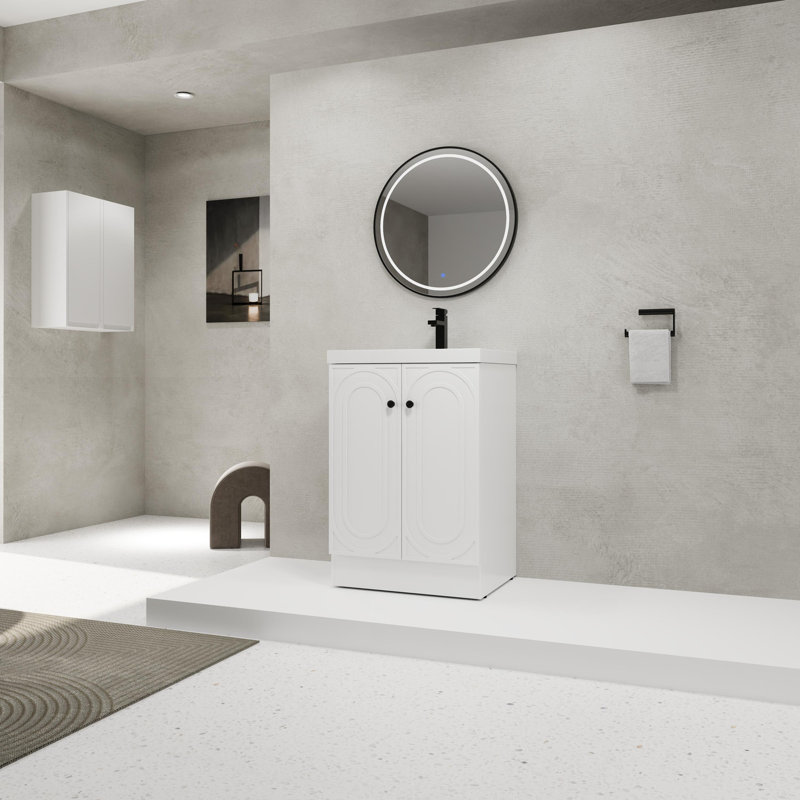 Meuble-lavabo autoportant avec lavabo en résine, Blanc, Noir, noir, noir, noir