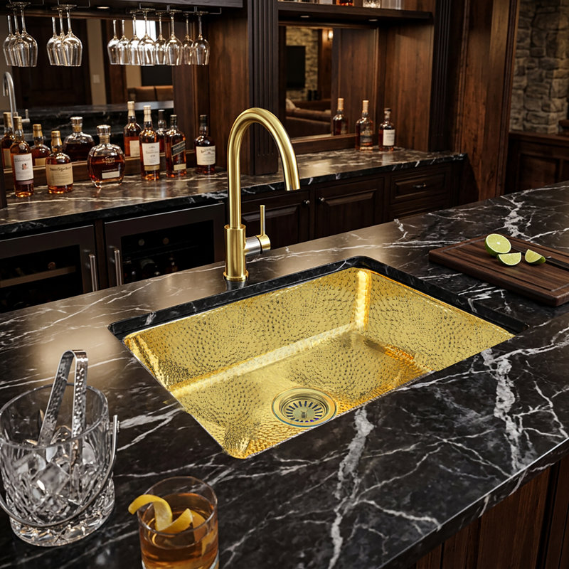 20'' L Dual Mount Single Bowl Kitchen Sink, Brass