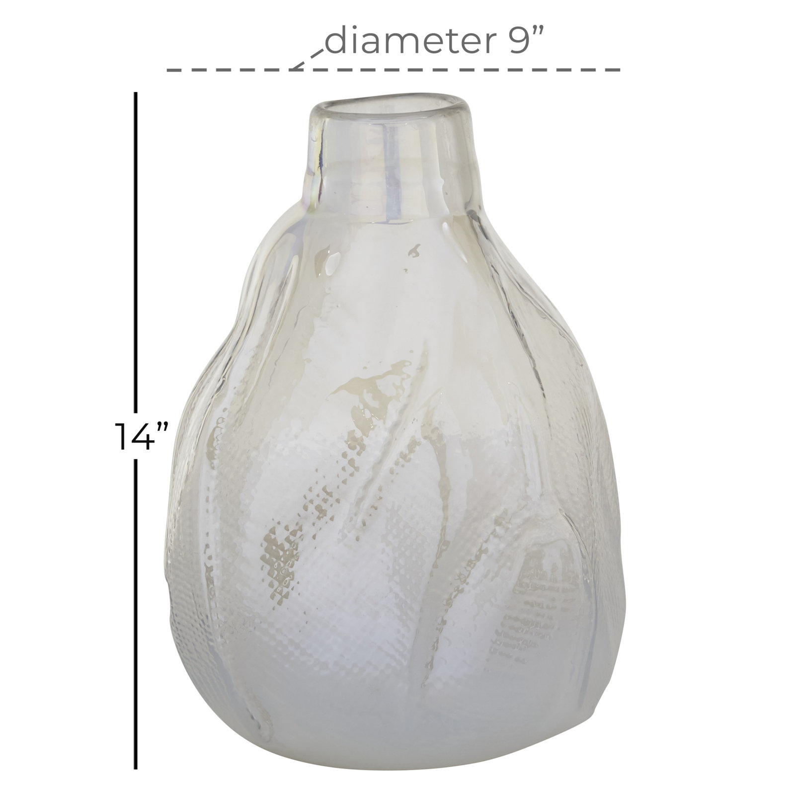 Isela Glass Table Vase, White, 13.58" H x 9" W x 9" D