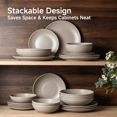 32-piece Stoneware Dinnerware Set, Matte Ceramic Plates And Bowls Set, Morandi Colour Tableware, Service For 8