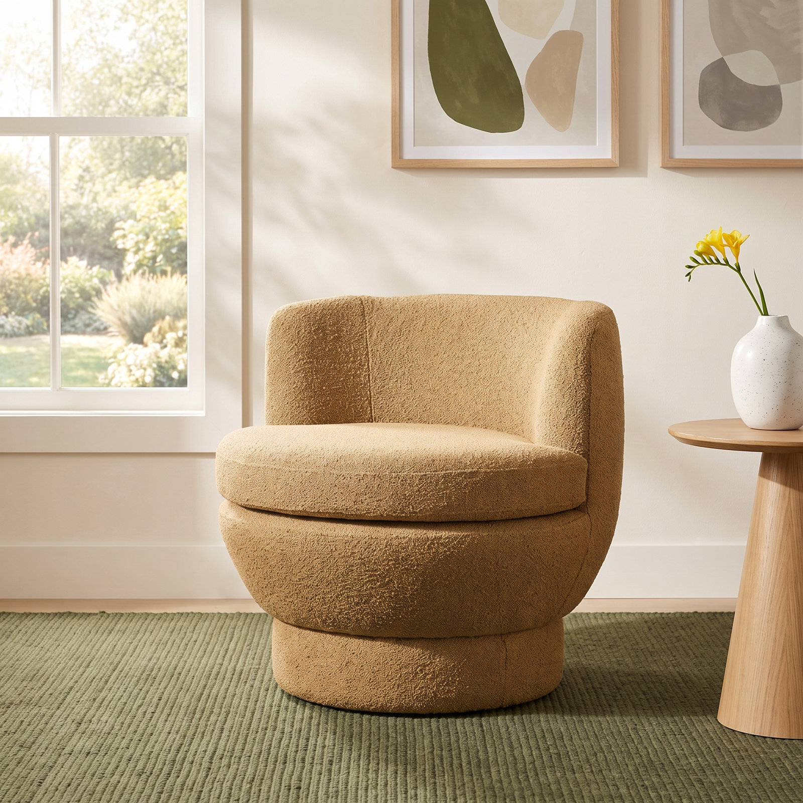 Volla Swivel Barrel Chair, Mustard Chenille