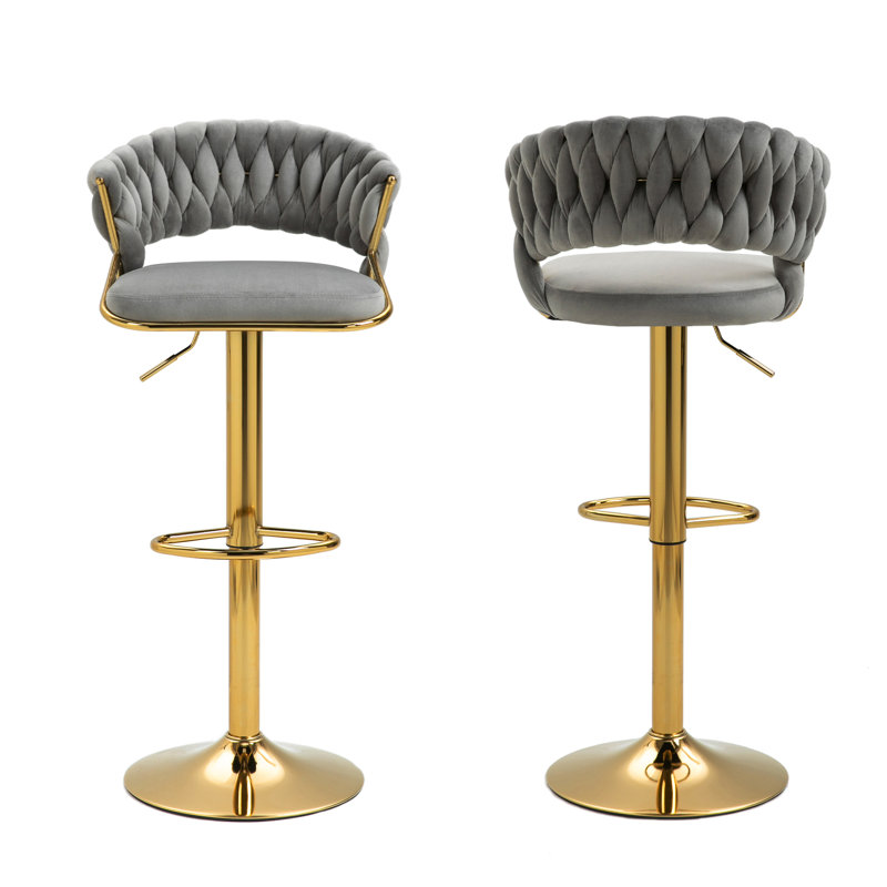 Christal Height Adjustable Swivel Bar Stool, Grey, Gold