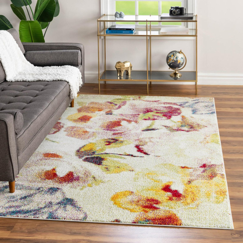 Adelinah Floral Ivory/Green/Red Area Rug, Rectangle 2' x 3'1"