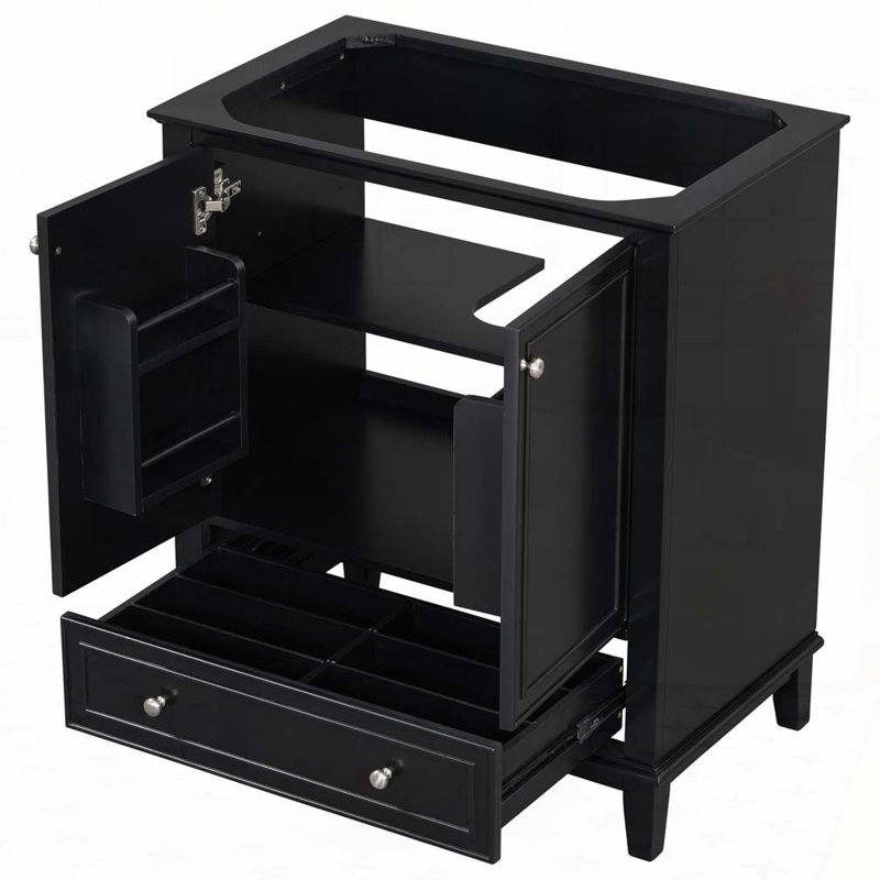 Meuble-lavabo de salle de bain sans lavabo, base seulement, armoire avec portes et tiroir, Noir, noir, noir, noir