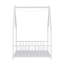 Twin Size Children's Bed Frame With LED Light Strips, Roof-Shaped Iron Frame Bed, White-1365870483