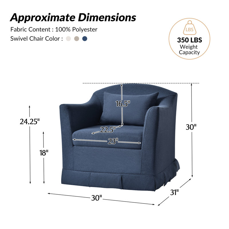Fauteuil pivotant à housse Mcgee Modern Farmhouse, Polyester marine