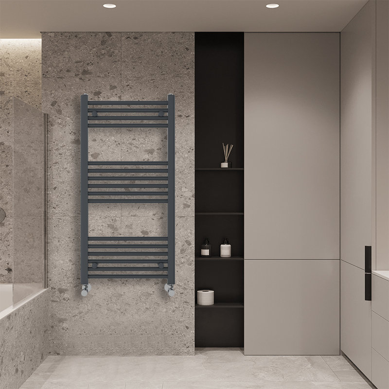 Wiest Straight Heated Towel Rail Radiator Bathroom Ladder Warmer, 100cm H x 50cm W x 3cm D, Anthracite