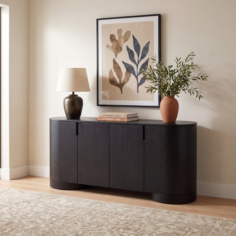 Derby Oval 4 Door Wood Sideboard, Black