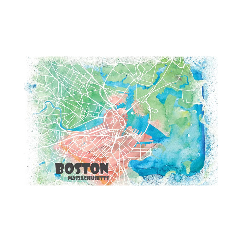 Boston Massachusetts Usa Clean Iconic City Map by Markus & Martina Bleichner - Wrapped Canvas Gallery-Wrapped Canvas Giclée
