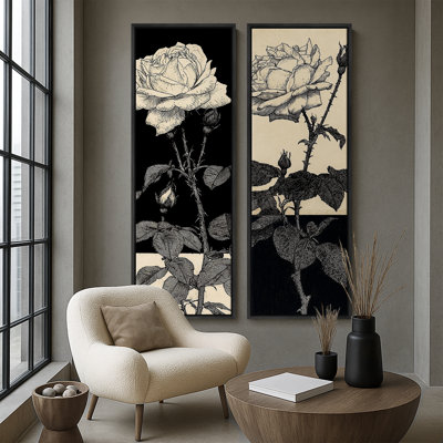 «Vintage Botanical Rose Illustration», ensemble de 2 reproductions d'art encadrées sur toile 60 po x 20 po x 2 pièces, 60 po x 30 po x 2 pièces