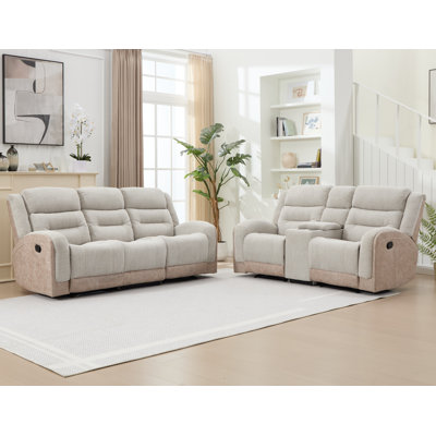 2 - Piece Modern And Overstuffed Soft Manual Reclining Living Room Set With Cupholders And Storage
