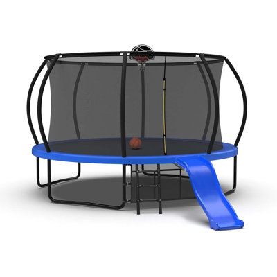 Trampoline de 14 pieds pour l'extérieur avec glissade, trampolines récréatives avec filet et échelle pour enfants et adultes