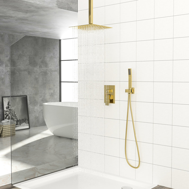 Pomme de douche double au plafond, 16 po, pouce, Or