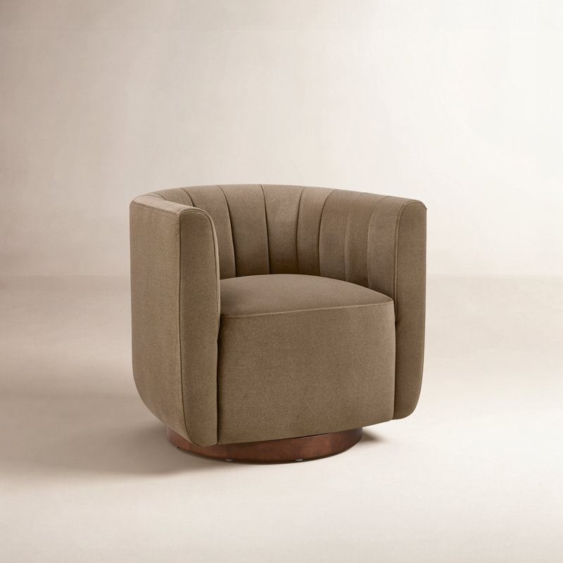 Becki Owens for Joss & Main Upholstered Swivel Armchair, Vesper Tobacco Performance Velvet