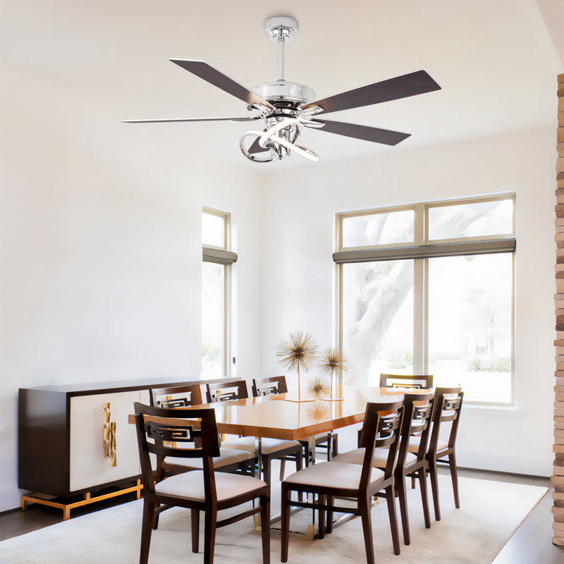 52" Modern 3CCT LED Chandelier Ceiling Fan with Remote Control, Double Sided Blades, Dimmable, 6 Speeds Reversible Motor, 4"/10" Downrods