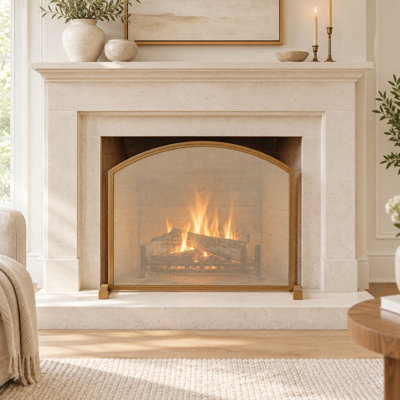 Arched-Top Single-Panel Freestanding Metal Fireplace Screen with Decorative Frame and Mesh Spark Guard