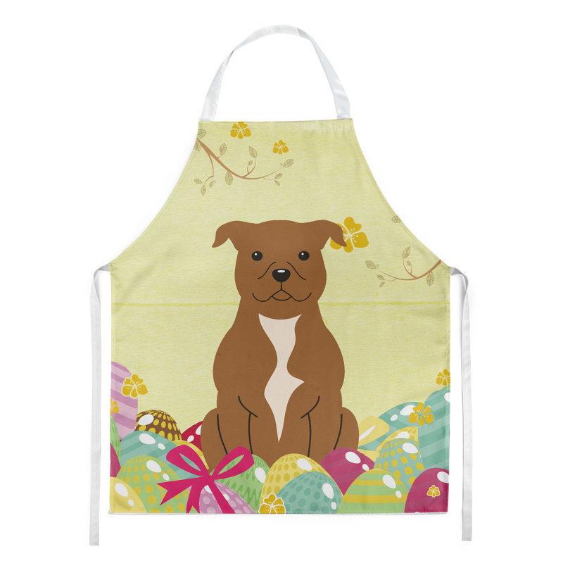 Tablier œufs de pâques, Staffordshire bull terrier, Jaune / Brun