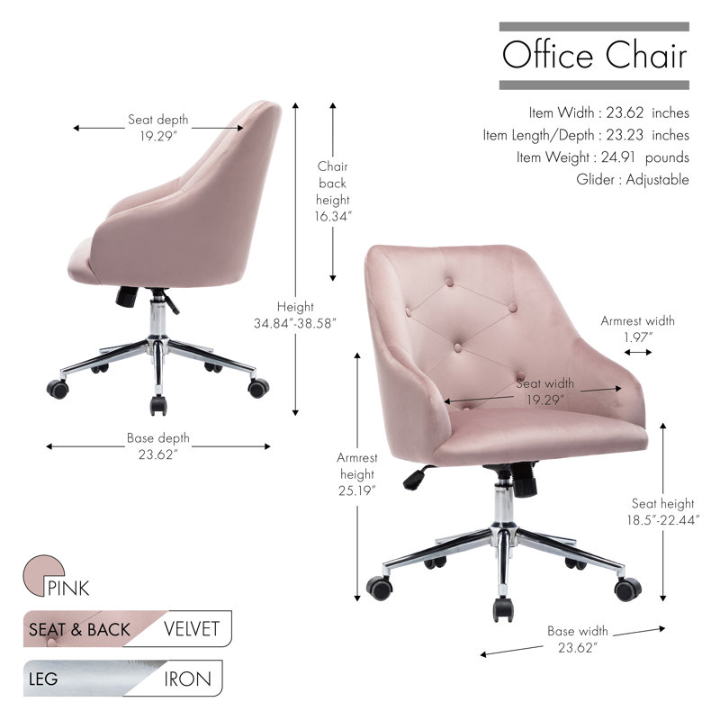 Chaise de travail en velours Lusero, Rose