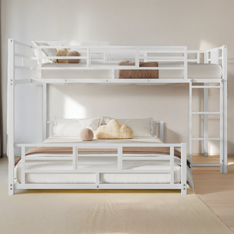 L-Shaped Metal Twin Over Full Size Bunk Bed, White