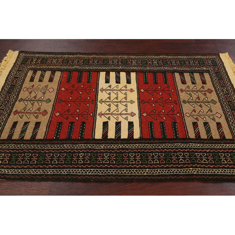 Tapis jaune / rouge / brun en laine noué à la main 3 pi 8 po x 5 pi 10 po New Age