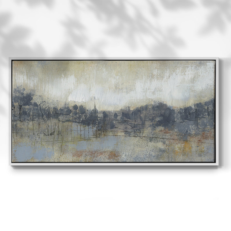 «Cool Grey Horizon I», toile tendue avec châssis encadré, prête à être accrochée, H 21 po x l 41 po, Blanc