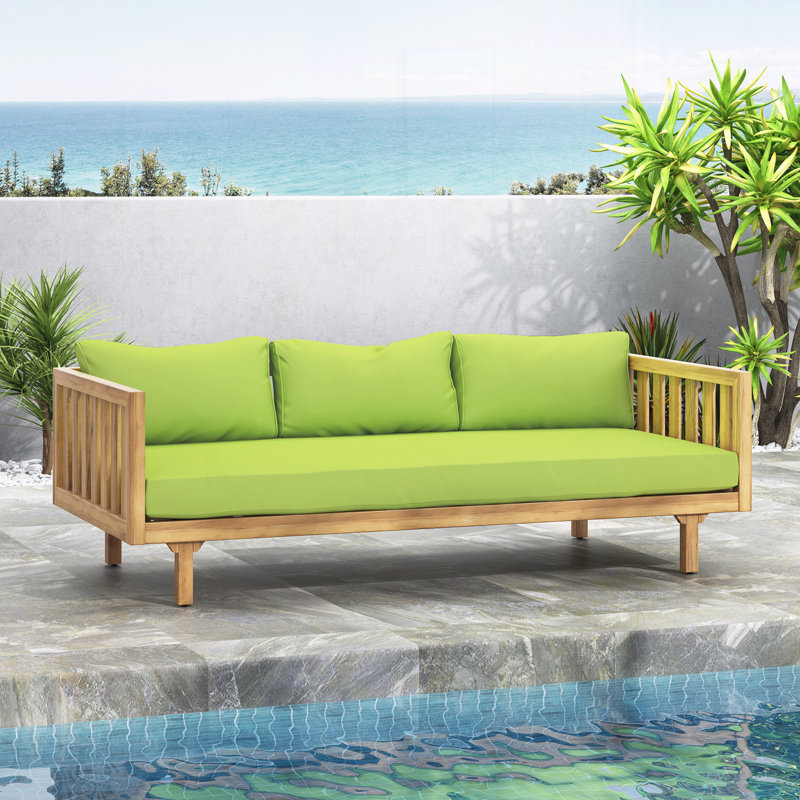 Outdoor Patio Daybed with Cushions, Green, Teak