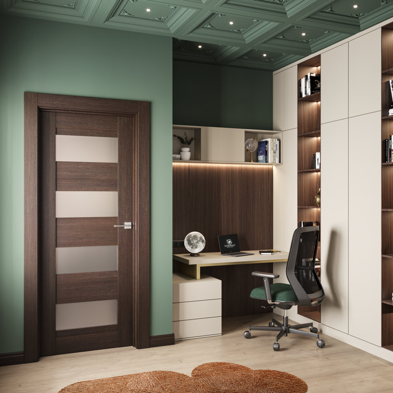 Porte standard préfinie en bois massif et en verre manufacturé Avon 07 08 DIY-FRIENDLY, 29,75 po x 79,37 po, Chêne Veralinga