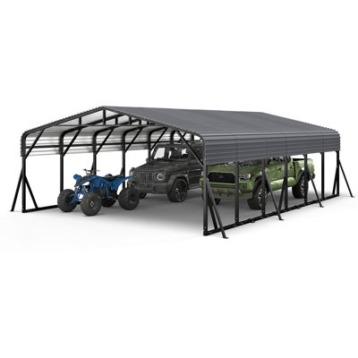 Heavy Duty Metal Hardtop Carport for All-Weather Use,Extra Bracing, Outdoor Vehicle Shelter For Cars, Tractors & Equipment