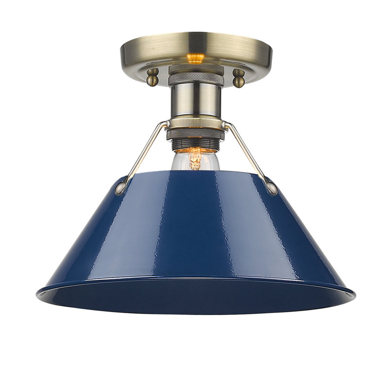 Steel Flush Mount, Aged Brass, Navy Blue