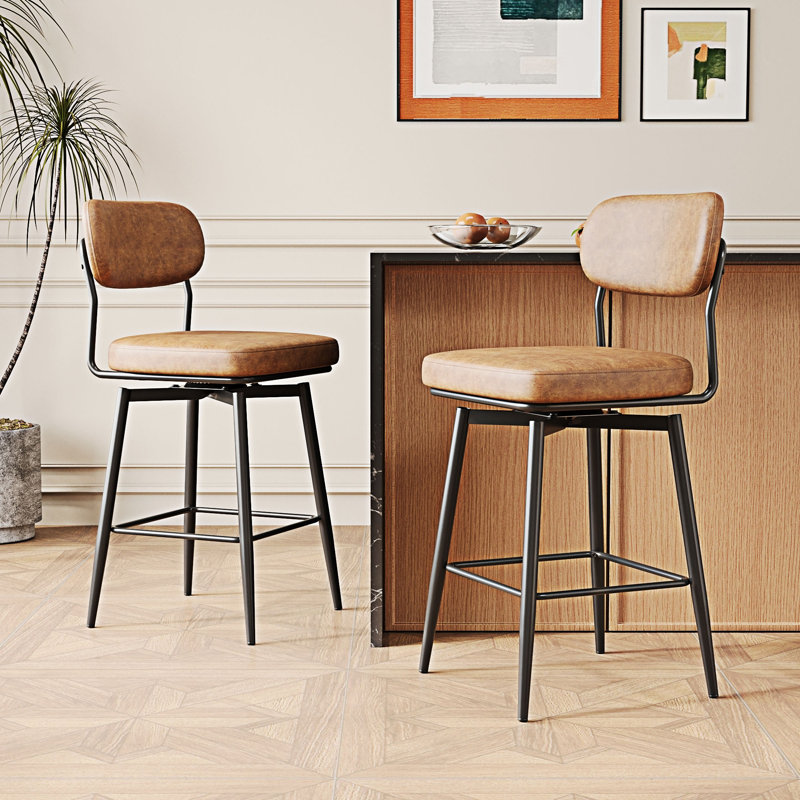 Ensemble de 2 chaises de bar rotatives 360 °, Brown