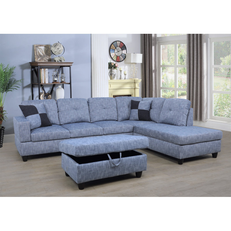 Balk Upholstered L-Shaped Sectional Right Hand Facing, Right Hand Facing, Midnight Gray Linen